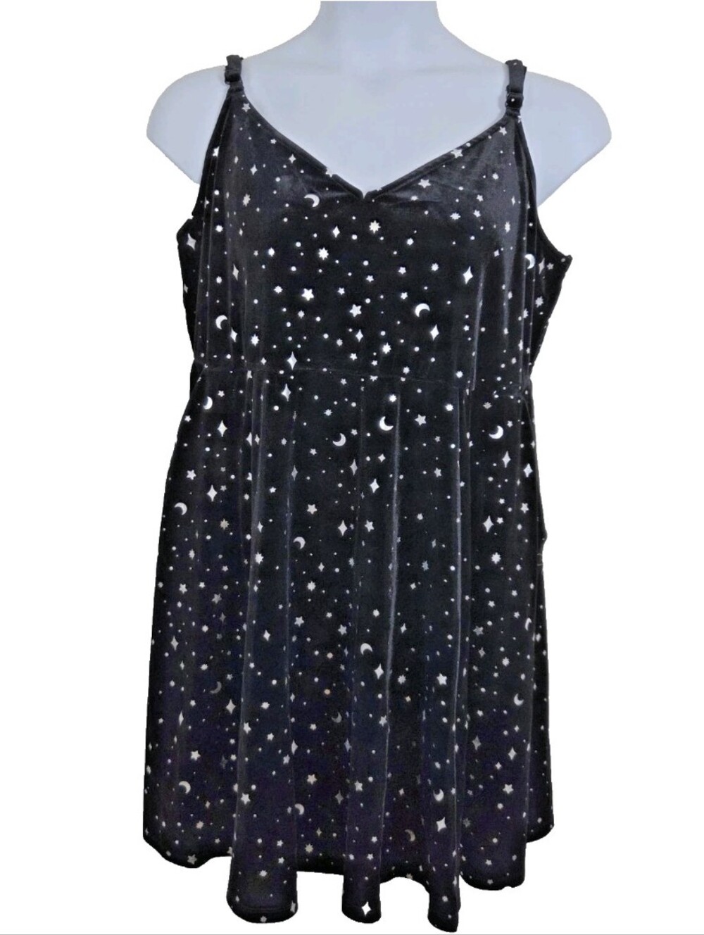 Torrid Women's 2 2X 18/20 Black Velvet Stargazer Moon Star Foil Mini Dress NWT